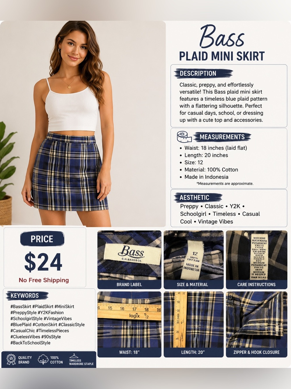 Bass Blue and Cream Plaid Mini Skirt